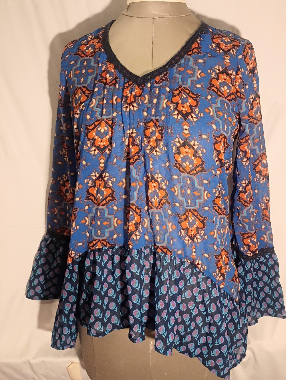 Vintage Y2K Sheer Flowered Bell Sleeve Paisley Flowered Top Baby Doll Fairy Core